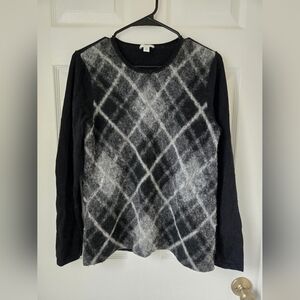 Medium Argyle J. Jill Long Sleeve Fall Dark Academia Sweater Argyle Cardigan